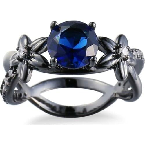 Size 6-10 Classical Jewelry Princess Cut Light Blue Wedding Ring 10KT Black Gold Filled CZ Women Vintage Engagement Rings KC-026