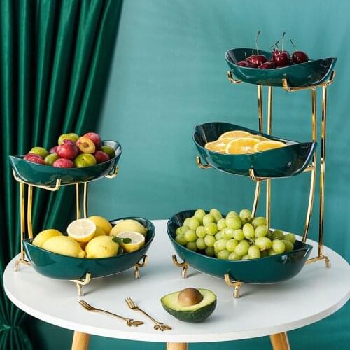 Restaurant creative second-floor fruit plate ceramic wrought iron afternoon tea dessert tray Hotel wedding dessert display stand