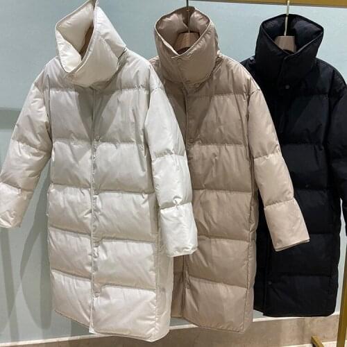 New winter high-necked thick mid-length 90% white duck down jacket womens fashion warm solid color jacket