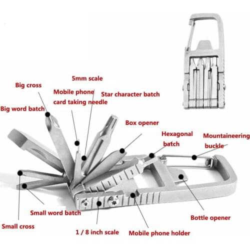Multi functional stainless steel tool combination mobile phone holder folding outdoor tool bottle opener with batch