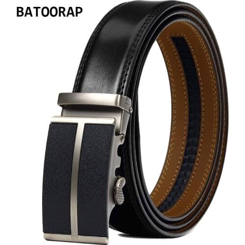 BATOORAP Fashion Black Belt For Men Genuine Leather High Quality Automatic Buckle Matte Metal Real Shoot Male Waistband WL-E051