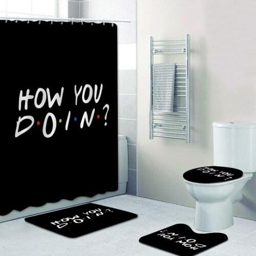 4PCS Set Friends How You Doin Shower Curtain Mat Set Non Slip Rugs Carpet for Bathroom Toilet Bath Bathroom Accessories Curtains