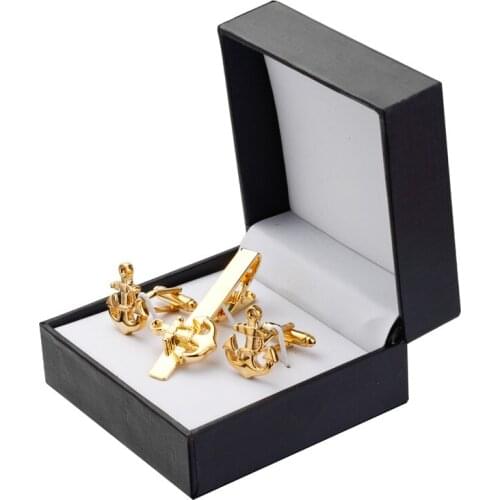 A set of high quality gold anchor tie clip Cufflinks Gift Set Mens Wedding Jewelry Tie Shirt Cufflinks tie clip box