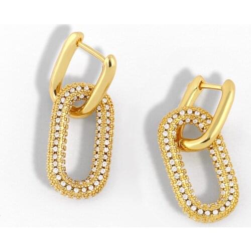 New Geometric Double Ring Lock Set With Diamond Contracted European And American Hip-Hop Earrings Retro