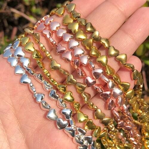 Wholesale Golds HEART Shape HEMATITE Stone Loose Spacer Beads for Jewelry Making Diy Bracelet Necklace 5x6mm 68pcs/lot 15 Inches