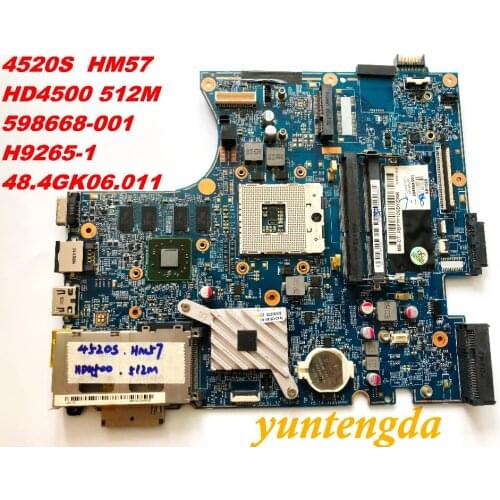 Original FOR HP 4520S Laptop Motherboard HM57 HD4500 512M 598668-001 H9265-1 48.4GK06.011 tested good Free shipping