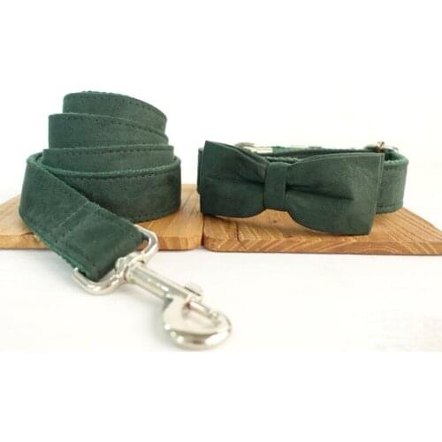 Free Engrave Name ID Christmas Dog Collar and Leash Set Designer Green Velvet Adjustable Dog Collars for Big Dog