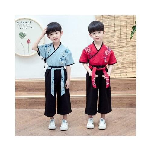 3-10 years boys and girls Hanfu suit new Chinese style summer dress new Tang childrens fashion retro embroidery two-piece suit