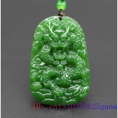 Green Jade Dragon Pendant Carved Jewelry Natural Fashion Chinese Men Gifts Charm Amulet Necklace Jadeite