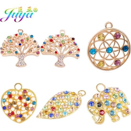 Juya 2 Pieces Wholesale 7 Chakra Reiki Healing Tree Leaf Heart Elephant Charm Pendants For Women Fashion Jewelry Making