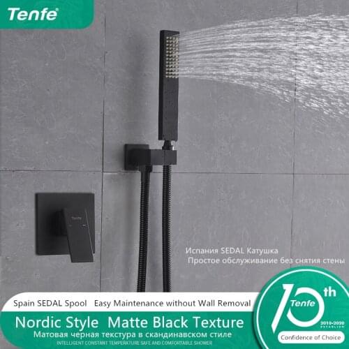 TENFE Luxury Wall Mount Brass Mixer Hand Held Showers Bathroom Shower Faucet Set