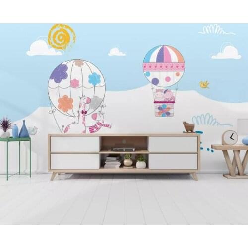 Hand-painted cartoon balloon giraffe cloud childrens bedroom background wall decoration mural wallpaper