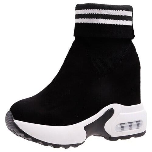 Net red womens autumn thick-soled high-top sports short boots with increased knit elastic mid-sock socks and boots