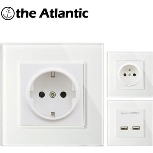 DE EU FR Standard Glass Panel Power Socket Dual USB Port Power Wall Socket For Mobile Electrical Outlet Russia France 86Type