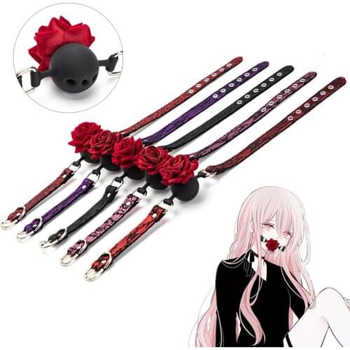 Rose Gag Ball Hollow Silicone Open Mouth Plug Bdsm Bondage Restraints Breathable Adult Game Flirting Harness Sex Toys For Women
