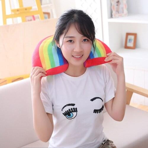 Pretty fevarite new 35cm plush Neck pillow Rainbow pattern soft Soothing doll high quality Cushion Room decoration friends gift