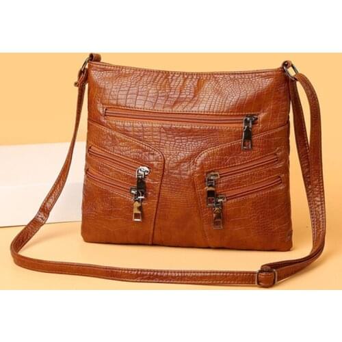 Elegant Women Solid Color PU Leather Crossbody Bag 2021 New Large Capacity Multi Pocket Shoulder Bag Female Retro PU Handbag