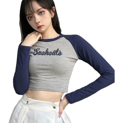 O Neck Crop Top Women Summer Casual T Shirt Basic Sexy Streetwear Ribber Long Sleeve Tops aesthetic clothes women shirts