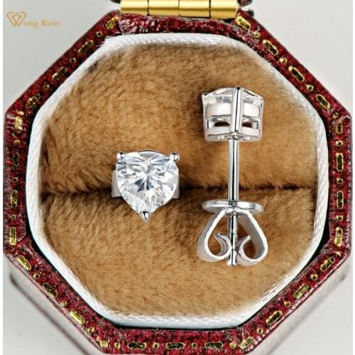Wong Rain Classic 100% 925 Sterling Silver Created Moissanite Gemstone Anniversary Wedding Heart Earrings Fine Jewelry Wholesale