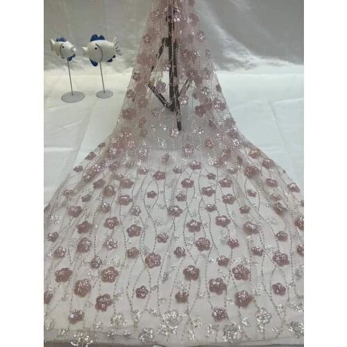 High Quality French Mesh Lace Fabric Sequins Applique Bead Tube Tulle Embroidery Craft Sewing DIY Design Wedding Dress 5 Yards