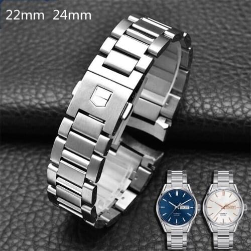 High Quality 316L Stainless Steel Watchband 22mm 24mm Curved End Solid Link Silver Bracelet For Tag Carrera Watch Mans Has Logo