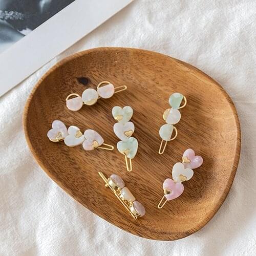 1pcs Cute Acetic Acid Love Heart Round Hairpins Metal Macaron Color Hair Clips Hair Accessories Women Girls Hair Styling Tools