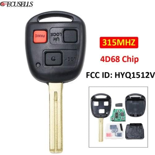 Replacement 3 Button Remote Car Key 315MHZ 4D68 Chip FCC ID: HYQ1512V for Lexus GX470 2003-2009 LX470 2003-2007 - Short Blade