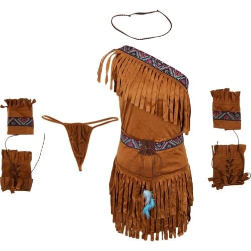 Women’s Tasseled Suede Indian Costume Native America Princess Fancy Dress Outfit