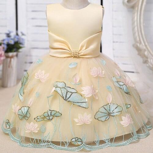 Girls Embroidered Vest Princess Baby First Birthday Evening Dress Skirt Christmas Party Wear Bowknot Net Yarn Multicolor Clothes