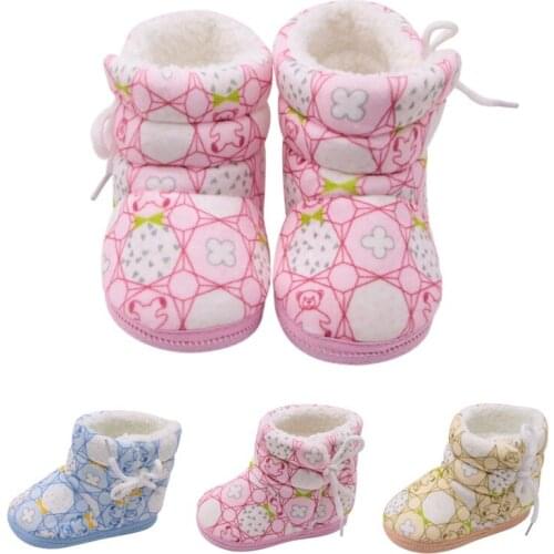 0-12M Winter New Fashion Boys Girls Bear Printing Cotton Boots Baby Shoes Baby Snow Boots Softly