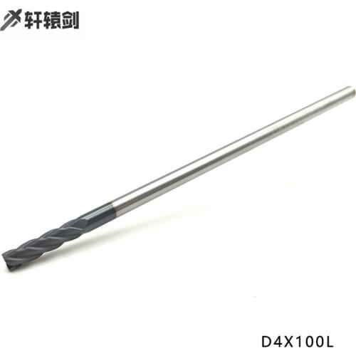 1 pc Fresa de extremo 4mm de largo 50mm 75mm 100mm 4 flauta de carburo sólido plana molinos HRC50 cnc torno Metal herramienta de