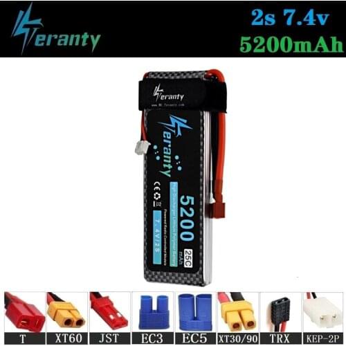 100% Capacity 2S 7.4v 5200mAh Rechargeable Battery For RC Drone RC Cars RC Robots RC Boats toy Gun 7.4v Lipo Battery 1pcs T/XT60