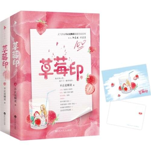 2 Books/Set Strawberry Kiss Novel Jinjiang High Popularity Romance Love Fiction Book Postcard Gift