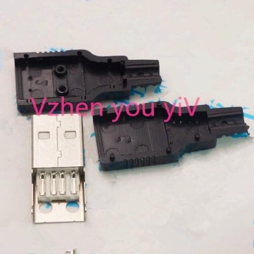 50pcs/Soldering line type USB A type public seat 4P4 line plastic shell with three pieces of plastic shell head