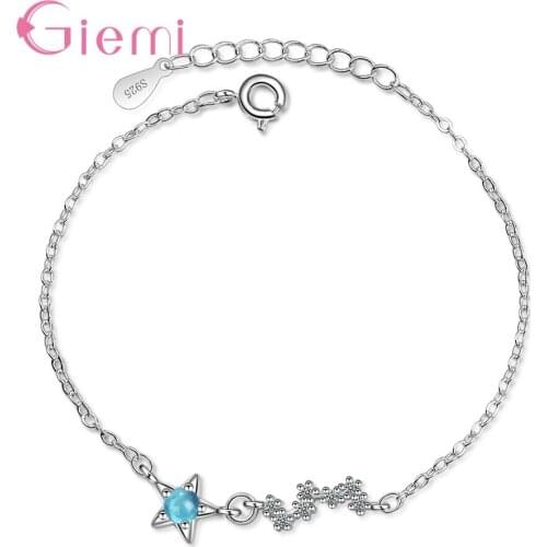 Fast Shipping S925 Sterling Silver Blue Crystal Luxury Cute Female Bracelet For Women ngs For Women Girls Birthday Gifts Jewelry