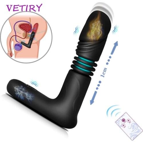 Heating Wireless Remote Telescopic Dildo Vibrator G-spot Stimulator Male Prostate Massager Vibrator Butt Plug Sex Toys For Men