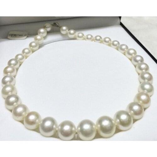 Noble women gift Jewelry Silver Clasp Natural 17" 14mm SOUTH SEA WHITE ROUND PEARL NECKLACE AAAA