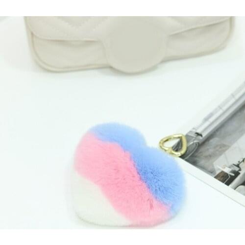 Pompom Keychain Car-Bag-Accessories Key-Ring Gifts Heart-Shape Rex Rabbit Fur Fluffy Women Fashion Cute Pendant