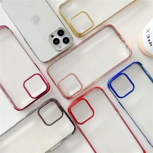 PlatingTransparent Phone Case For iPhone 13 Pro 12 11Pro Max XR X XS Max 7 8 Plus Mini SE Soft TPU Shockproof Clear Back Cover