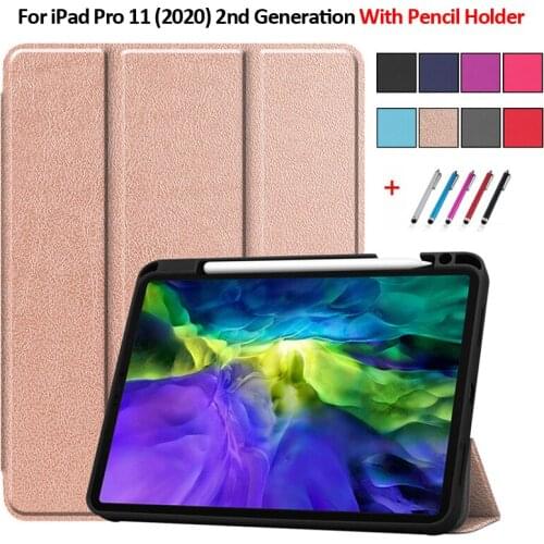 Case Cover With Pencil Holder For iPad Pro 11 2020 Case Tri-Fold Leather Auto Sleep Wake Smart Tablet For iPad Pro 11 Case 2020