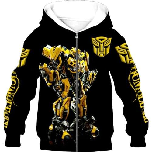 Bumblebee KID 3D print Boy Girl Flannelet thickening type Children zipper coat Hooded//family clothing design