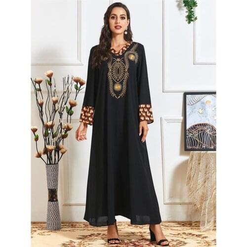 Dubai Abaya Moroccan Kaftan Ethnic Embroidery Maxi Dress Women Muslim Loose Jilbab Party Gown Robe Turkish Ramadan Islamic Cloth
