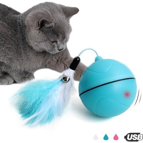 Electric Rolling Magic Ball Toys For Cats Interactive Automatic Cat Laser With Teaser Feather Smart Led Flash Usb Rechargeable