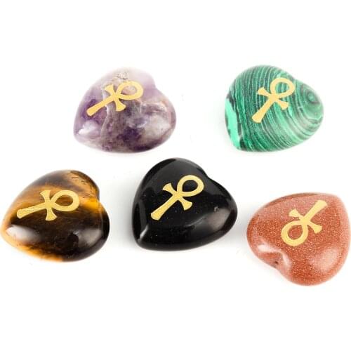 Engraved Egyptian Ankh Cross Love heart shape Stone natural crystal Jewelry Accessories