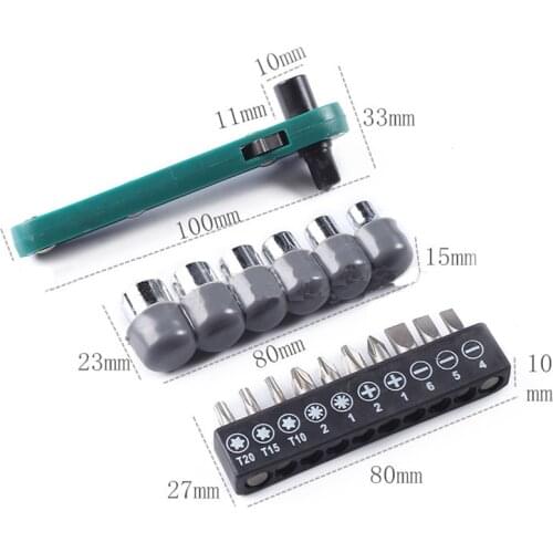 17pcs/set Ratchet Wrench Kit Household Accessories Sockets Bit Combination Multi-functional Chrome Vanadium Steel Hand Tools