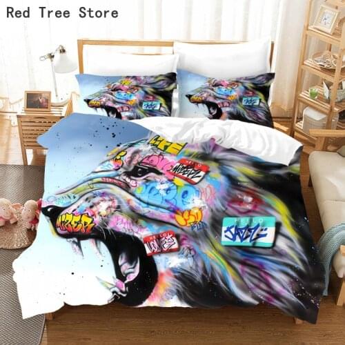 Colorful Print Lion Bedding Set Animal Series 2-3 Pieces Duvet Cover Pillow Case Sets Queen King Size Double Bedclothes Textiles