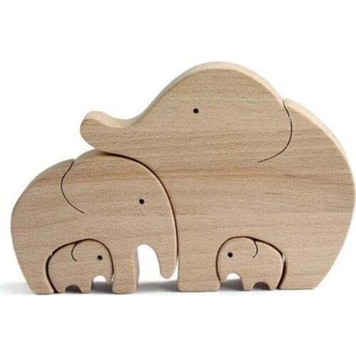 Children Bedroom Cute Wood Elephant Statue Ornament for Furniture Decor Toy Elephant Family Decoration Crafts Mothers Day Gift