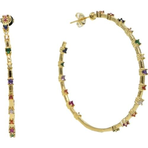 Fashion lady girls lovely hoop pave multi colorful zirconia CZ rose gold color delicate women big hoop earring fashion jewelry