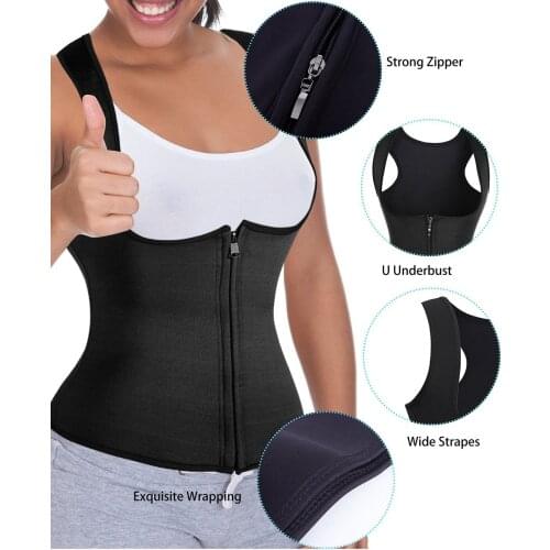 New Women Neoprene Sauna Suit Waist Trainer Vest for Weight Loss Thermal Corset Body Shaper Zipper Tank Top Workout Shirt