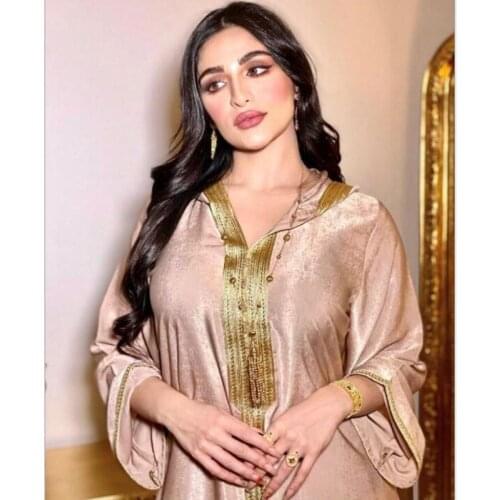 New Dubai Champagne Hooded Lace Velvet Cloth Robe Muslim Robe Female Abaya Ramadan